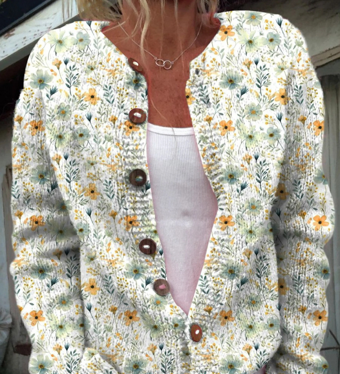 Valentine - Cardigan aux roses aquarellées