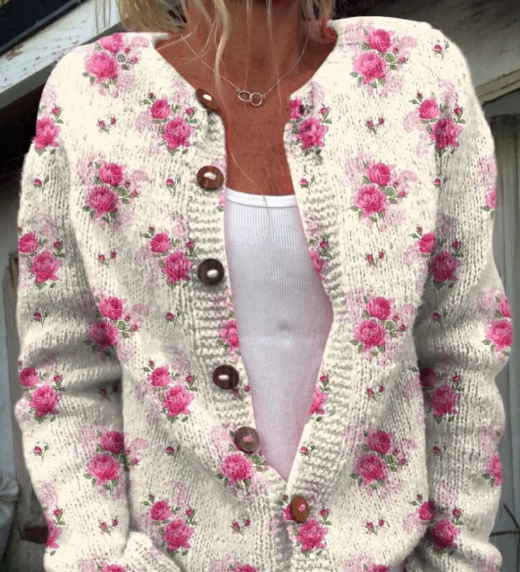 Valentine - Cardigan aux roses aquarellées