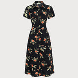 Gloria - Robe Midi Noire Fleurie