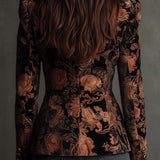 Bertille - Blazer Tailleur avec Imprimé Floral en Noir et Bronze