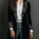 Léontine - Blazer Noir Baroque Imprimé Ajusté