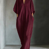 Aline - Robe longue avec manches 3/4 et décolleté en V