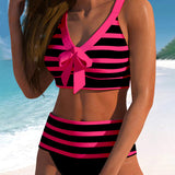 Victoire - Bikini rayé taille haute