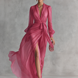 Aurore - Robe Chiffon Rose Col V