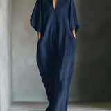 Aline - Robe longue avec manches 3/4 et décolleté en V