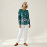 Yolande - Pull turquoise à fleurs