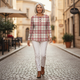 Émilie - Pull à carreaux rosés