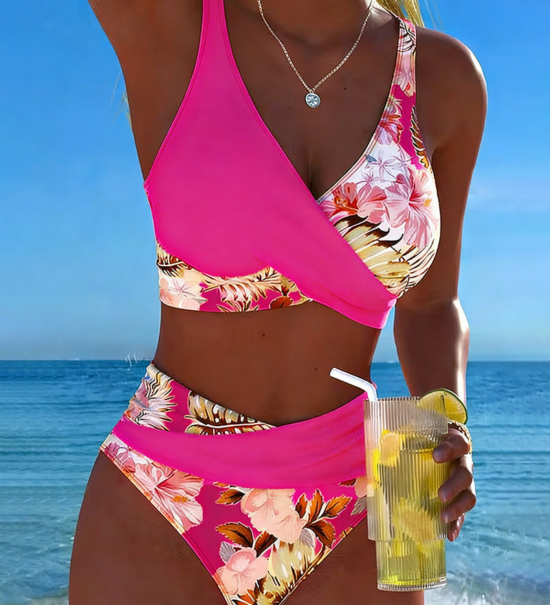 Lorraine - Bikini avec imprimé floral contrastant et fente