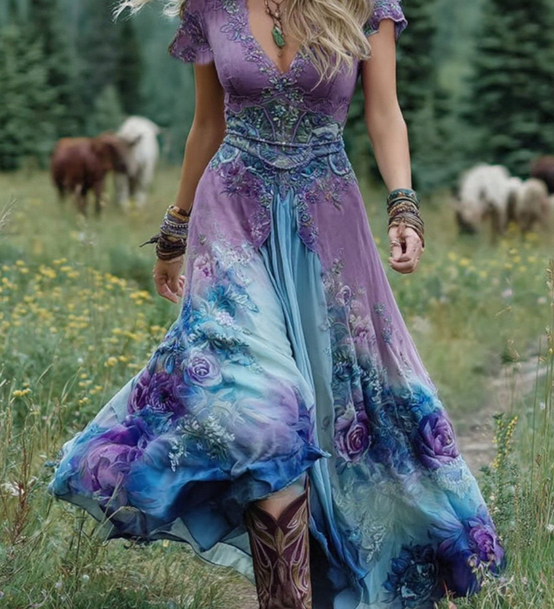 Serine - Robe Maxi Courte Fleurie