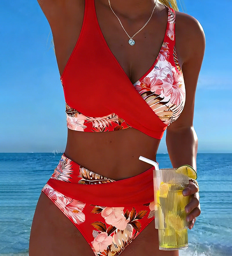 Lorraine - Bikini avec imprimé floral contrastant et fente