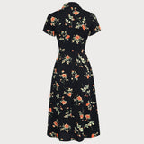 Gloria - Robe Midi Noire Fleurie