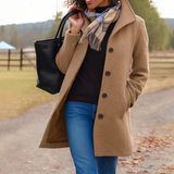 Helena – Manteau d’hiver long femme, col montant et boutonnage classique