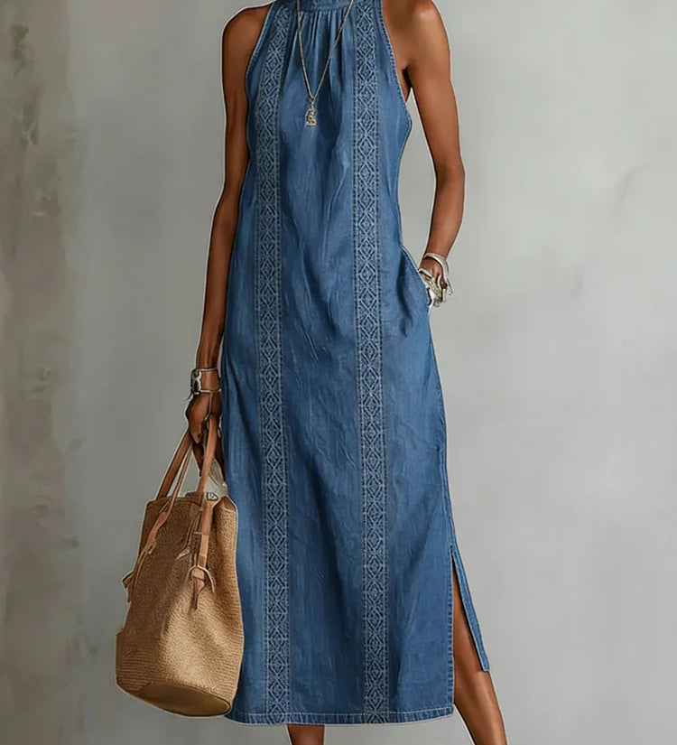 Júlia - Robe en Denim avec Dentelle Rétro