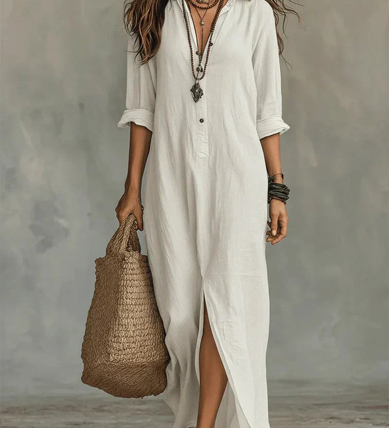 Céline - Robe Maxi Noire Ample avec Boutons