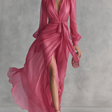 Aurore - Robe Chiffon Rose Col V