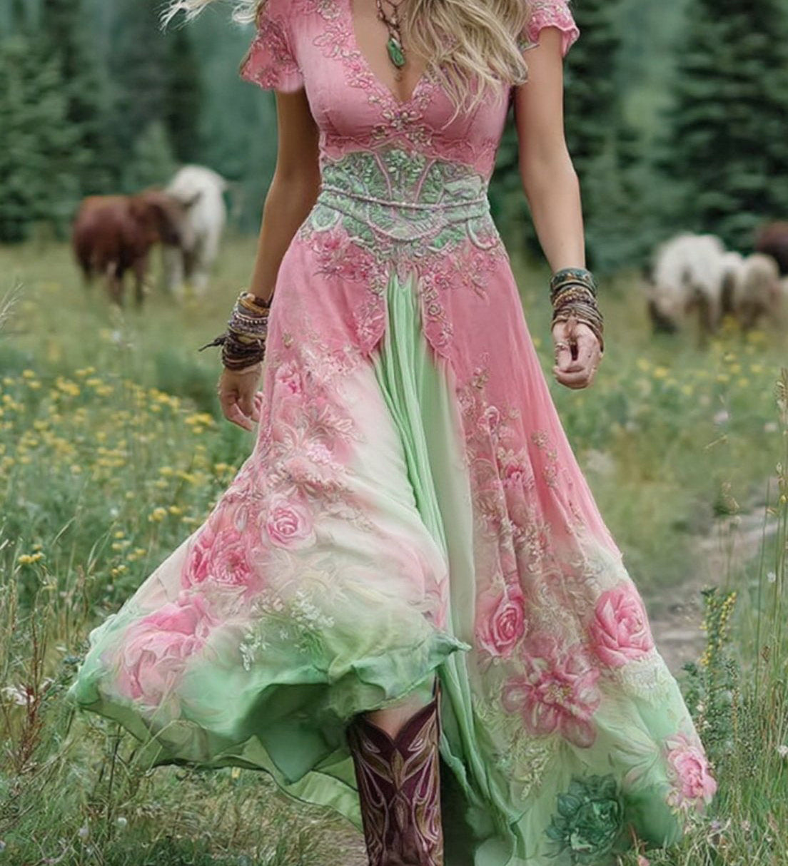 Serine - Robe Maxi Courte Fleurie