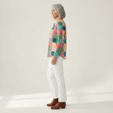 Agnès - Pull patchwork rose et turquoise