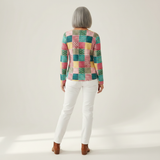 Agnès - Pull patchwork rose et turquoise