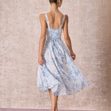 Renée - Robe Midi Fleurie Bleue
