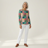 Agnès - Pull patchwork rose et turquoise