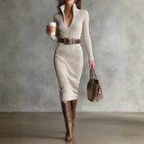 Éloïse - Robe Midi en Tricot à Col V Slim Fit