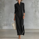 Eugénie - Robe Maxi en Sweat avec Col Boutonné