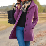Helena – Manteau d’hiver long femme, col montant et boutonnage classique