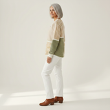 Lucie - Pull patchwork vert et jaune moutarde