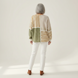 Lucie - Pull patchwork vert et jaune moutarde