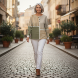 Lucie - Pull patchwork vert et jaune moutarde