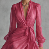 Aurore - Robe Chiffon Rose Col V