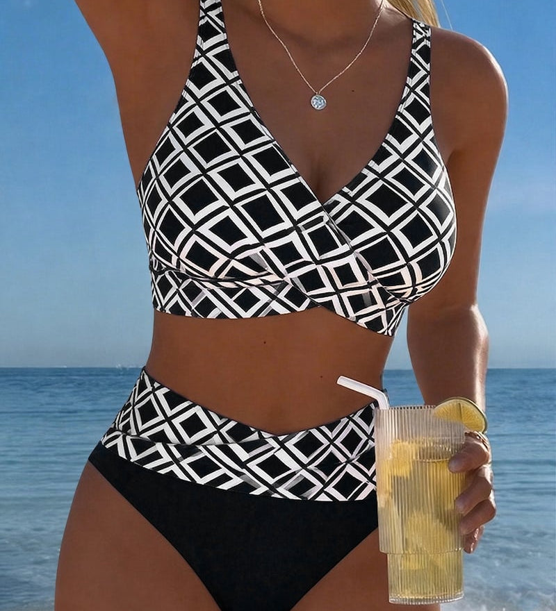 Sixtine - Bikini Deux Pièces Avec Soutien-Gorge En Découpe Et Motif Diamant