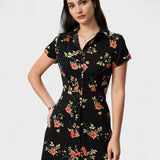 Gloria - Robe Midi Noire Fleurie