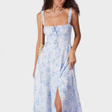 Renée - Robe Midi Fleurie Bleue