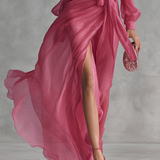 Aurore - Robe Chiffon Rose Col V