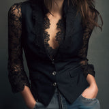 Noémie - Veste Noire Haute avec Manches Semi-Transparentes