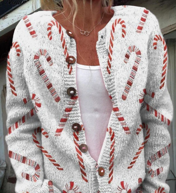 Tiphaine - Cardigan de Noël à motif de sucres d'orge