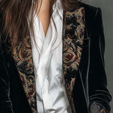 Léontine - Blazer Noir Baroque Imprimé Ajusté