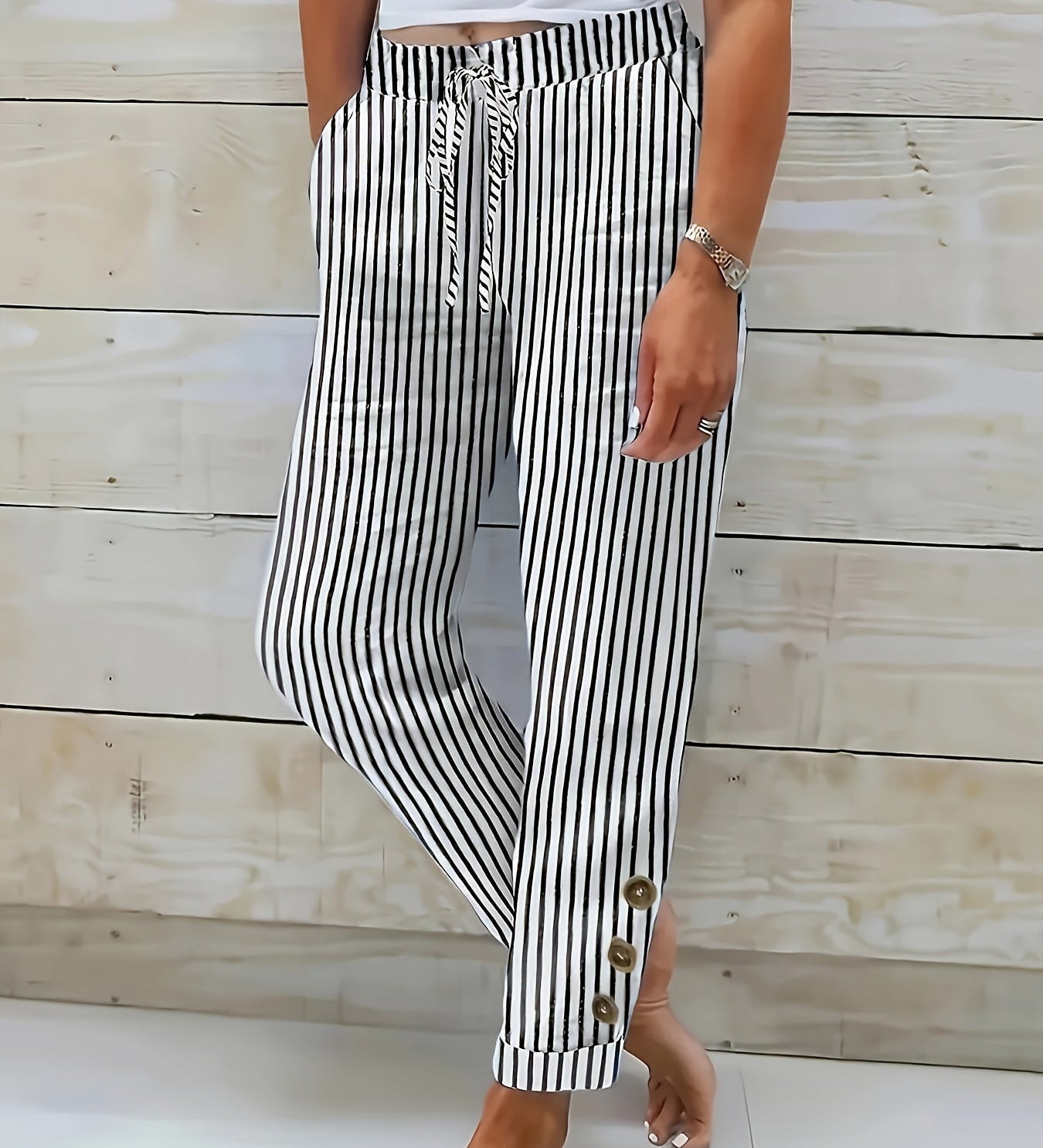 Hélène - Pantalon Rayé Décontracté
