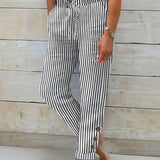Hélène - Pantalon Rayé Décontracté