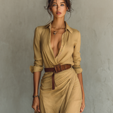 Capucine - Robe maxi à col revers à manches longues