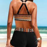 Marianne - Bikini à Motif Géométrique avec Taille Élastique Haute