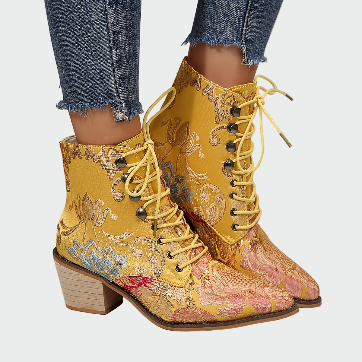 Florine - Bottines en cuir brodées