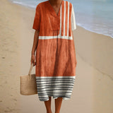 Séléna - Robe Terracotta avec Rayures Graphiques
