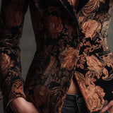 Bertille - Blazer Tailleur avec Imprimé Floral en Noir et Bronze
