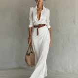 Capucine - Robe maxi à col revers à manches longues
