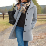 Helena – Manteau d’hiver long femme, col montant et boutonnage classique