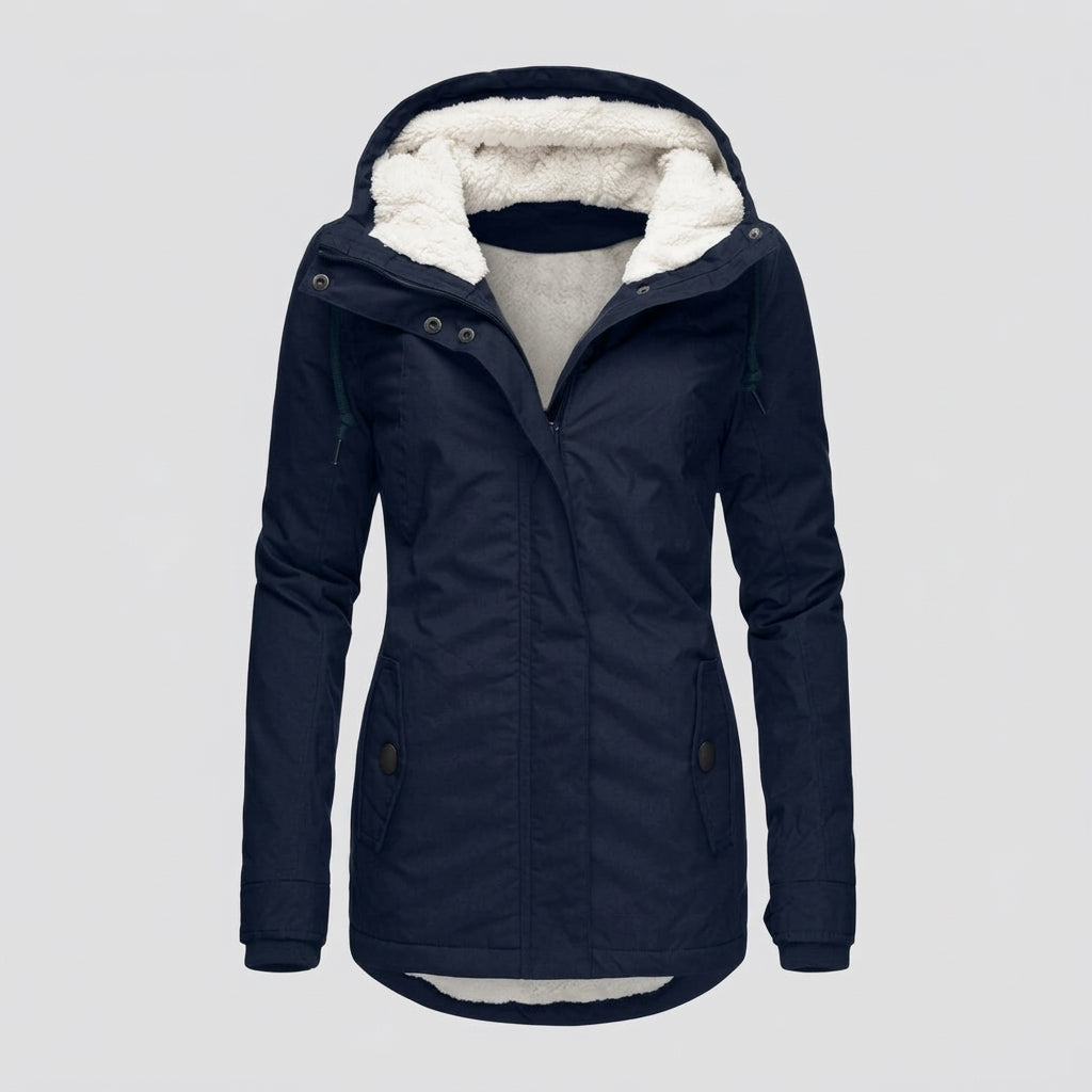 Camille – Manteau femme plissé à capuche doublée, chaud et confortable