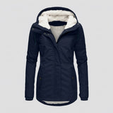 Camille – Manteau femme plissé à capuche doublée, chaud et confortable