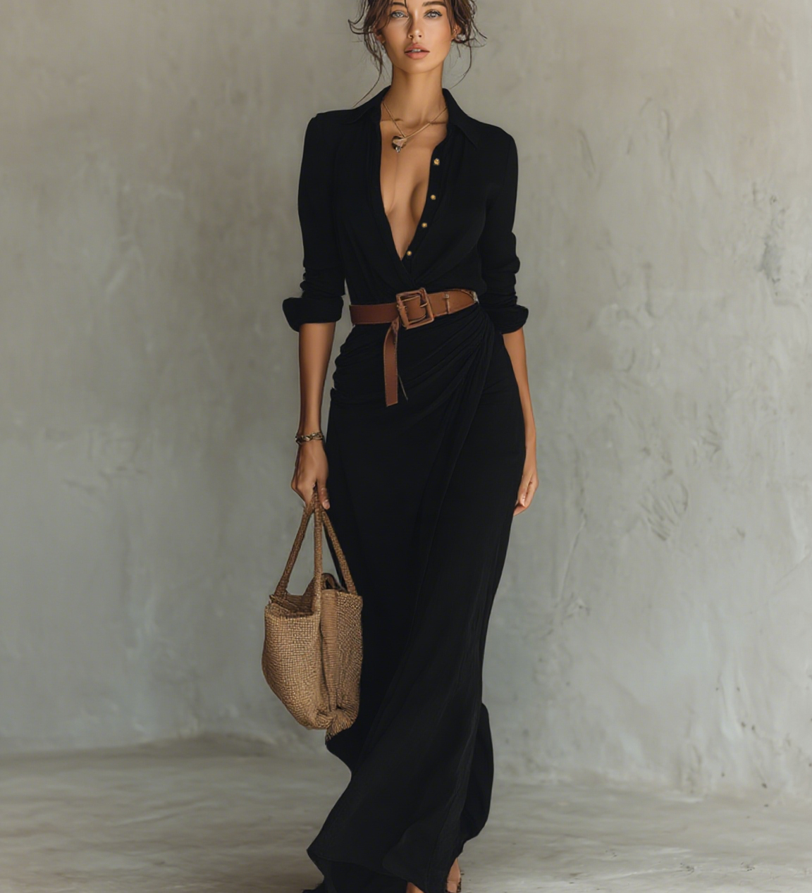 Capucine - Robe maxi à col revers à manches longues